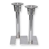 Candle Holders - SET - Made in Israel for Shabbat and Jewish Holidays. Custom made by Binstead. 3 x 4.75 Brass with Silver Plated Coating