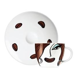 Espresso Coffee Mug and Saucer Set, My Little Darling, Women's Face, Coffee Mug Set in Gift Box