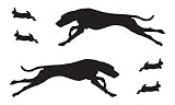Two opposing silhouettes of a COURSING RHODESIAN RIDGEBACK vinyl decal available in two sizes and many colors