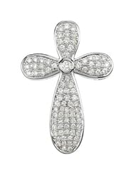 14k White Gold Diamond Micro Pavé Cross Pendant (GH Color, I1 Clarity, 5/8 Cttw)