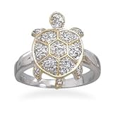 31yXqXl9AXL. SL160  Turtle Ring Two Tone with CZ Rhodium Sterling Silver 14K Gold Plate