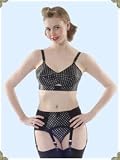What Katie Did' Dorothy Black and White Polka Dot Bullet Bra and Panties with Suspender Belt Set