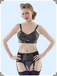 What Katie Did' Dorothy Black and White Polka Dot Bullet Bra and Panties with Suspender Belt Set