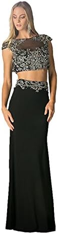 TwinMod 2-Piece Sheer Crop Top Sequin Embellished Prom Bridesmaid Dress (4)