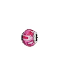 Silver, Hot Pink w and Glitter Overlay Glass Charm for 3mm Bracelets