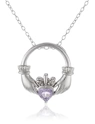 Sterling Silver Diamond Accent and Amethyst Claddagh Pendant Necklace, 18"