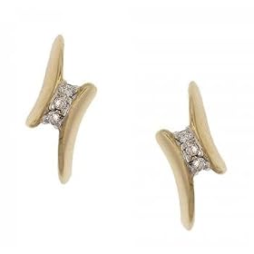 Diamond 10K Yellow Gold J Hoop Earrings by 