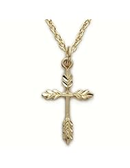 24K Gold Over .925 Sterling Silver Wheat Cross Pendant Necklace Cross Pendant Necklaces Gold Gift Boxed.w/Chain Necklace 18" Length Gift Boxed.
