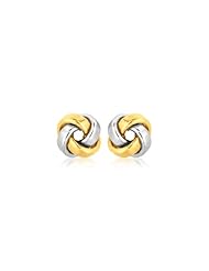 14K Two Tone Gold Square Love Knot Stud Earrings