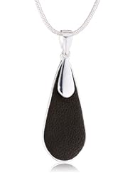 Nine West "Dewdrops" Silver-Tone and Black Leather Teardrop Pendant Necklace, 18"