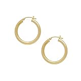 10K Yellow Gold 3 x 25 MM Hoop Earrings