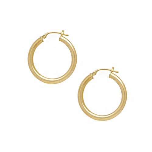 10K Yellow Gold 3 x 25 MM Hoop Earrings