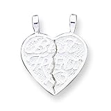 Sterling Silver Best Friends 2-piece Break-apart Heart Charm with 20 inch Sterling Silver Chain