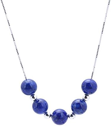 GSG 9 Beautiful 18" Amazing Round Lapis Beads Necklace with Silver Beads
