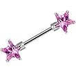 Pink Cubic Zirconia Star Front Gem Nipple Barbell