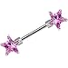 Pink Cubic Zirconia Star Front Gem Nipple Barbell