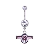 Houston Rockets 316L Stainless Steel Belly Ring with Cubic Zirconia - 14G - 5/8 Inch Bar Length - Sold Individually