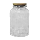 Embossed Glass Barrel Jar with Wood Lid
