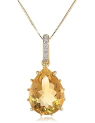 Sterling Silver with Gold Plated Citrine and Diamond Pear Shape Pendant Necklace, 18"