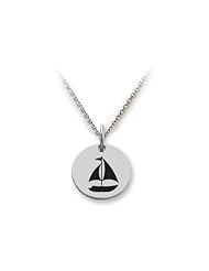 Stellar White (tm) 925 Sterling Silver Disc Charm - Sailboat - 16 To 18 Inch Adjustable Chain Included