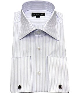 ozie メンズ・ドレスシャツ・ワイシャツ バックダーツ入り細身・ダブルカフス・ワイドカラー〔00000248〕