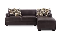 Hot Sale Bobkona Benford 2-Piece Chaise Loveseat Sectional Sofa Collection with Bonded Leather, Dark Chocolate