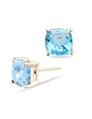 2.71 Cts of 7 mm AA Cushion Checkered Swiss Blue Topaz Stud Earrings in 14K Yellow Gold-Screw Backs