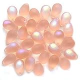 Czech Glass Beads 9mm Drop Rose Ghost Matte AB Pink (50