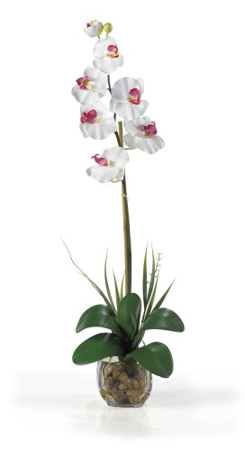 Silk Orchid Artificial Flower Arrangement – Single Phalaenopsis Liquid Illusion-White