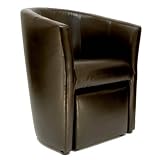 'CHARLIE' CONTEMPORARY STAVERLOT BROWN FAUX LEATHER DESIGNER TUB CHAIR & FOOTSTOOL ~ BY XYZ