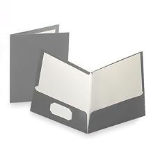 Oxford 51705 Laminated Two-Pocket Portfolios, 100 Sheet Capacity, Gray, 25/Box