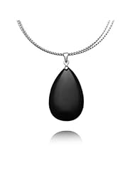 Honeystore Womens Waterdrop Tourmaline Silver Rope Pendant Necklace Color Black