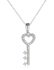 10k White Gold Diamond Key Pendant (1/8 cttw, I-J Color, I2-I3 Clarity)