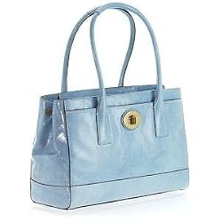 Coach Hamptons Patent Leather Madeline Business Tote Satchel Handbag Chambray Blue
