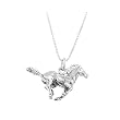 Silver Three Dimensional Running Mustang Stallion Horse Necklace