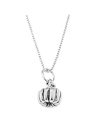 Sterling Silver Three Dimensional Small Pumpkin Necklace