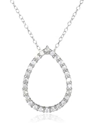 Sterling Silver Cubic-Zirconia Large Open Teardrop Pendant Necklace, 18"