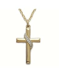 Highest Quality 14K Gold over .925 Sterling Silver Cross Pendant Necklace with a Silver Sash Design Cross Pendant Necklaces Gold Gift Boxed.w/Chain Necklace 18" Length Gift Boxed.