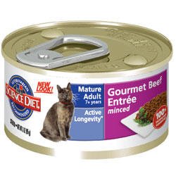 Hill's Science Diet Mature Adult Active Longevity Gourmet Beef Entree Minced Cat Food - 3-Ounce Can (Pack of 24)