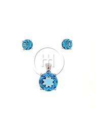 Sterling Silver -Earrings Set Blue CZ Round Stud(PS-1007-BT)