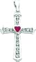14 karat white gold genuine diamond and ruby heart cross charm