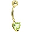 Solid 14kt Yellow Gold Genuine Peridot Heart Solitaire Belly Ring
