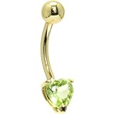 Solid 14KT Yellow Gold GENUINE PERIDOT Heart Solitaire Belly Ring