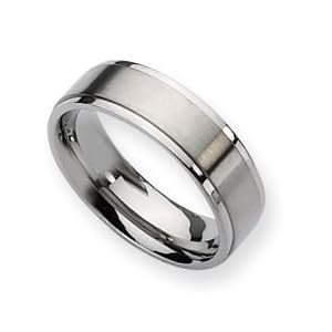Titanium Ridged Edge 7mm Brushed Polished Band Ring Size 10