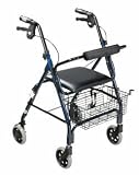 Aluminum Rollator Walker Hand Brakes And Basket Blue