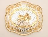 Large German Silver Bullrider Western Buckle 6 x 5