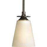 Progress Lighting P5139-77 1-Light Mini-Pendant with Seeded Topaz Glass, Forged Bronze