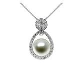 Natural South Sea Button Pearl & Diamond Pendant in 18kt White Gold