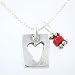 Small Rectangular Cut Out Heart Pendant in Sterling Silver with Coral Bead Accent on an 18" Sterling Box Chain, #8308 image 1