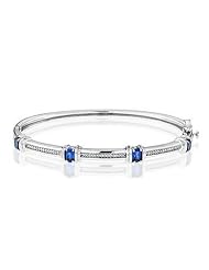 Created Blue Sapphire and Diamond Bangle Bracelet 1/10ctw